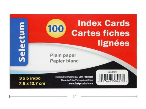 Selectum Index Cards 3″ x 5″ – Plain – White ~ 100 per pack