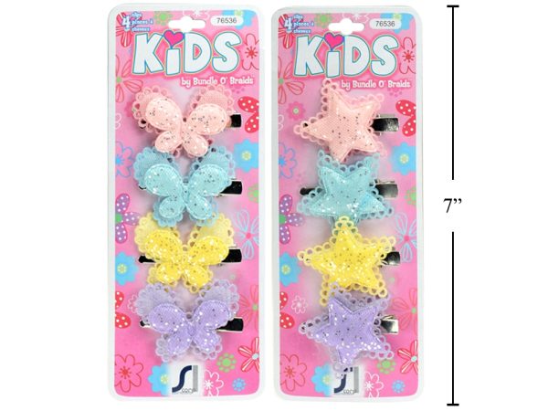 Stylin Girls Snap Barrette with Soft Star or Butterflies ~ 4 per pack