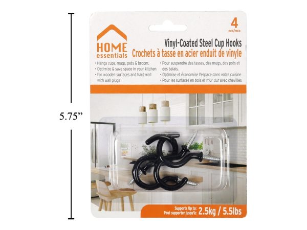 Home Essentials Black Vinyl Coated Steel Cup Hooks – 1.25″ ~ 4 per pack