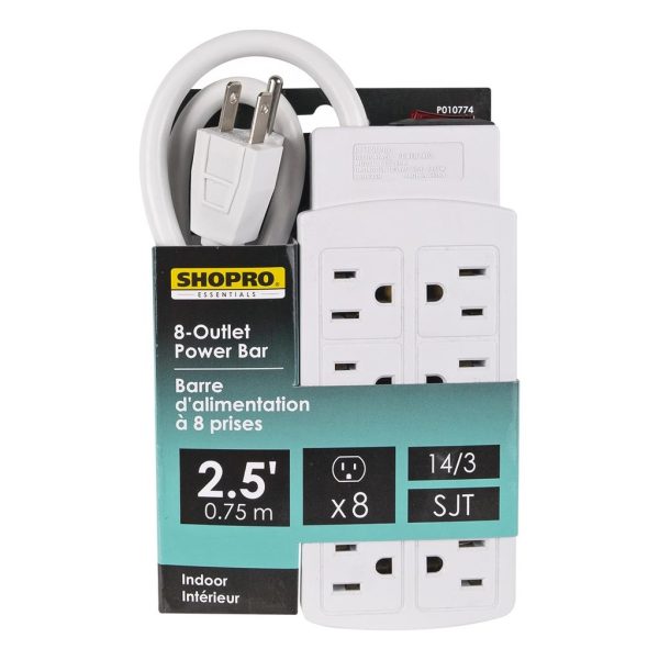 ShopPro Power Bar 8 outlets ~ 2.5′ cord
