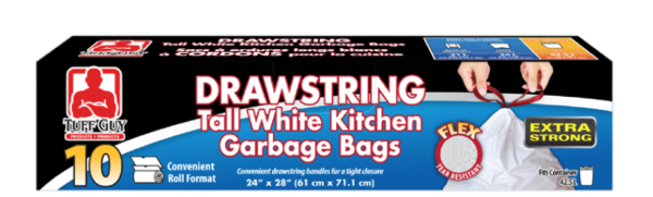 Tuff Guy Drawstring Kitchen Garbage Bags – White ~ 10 per box