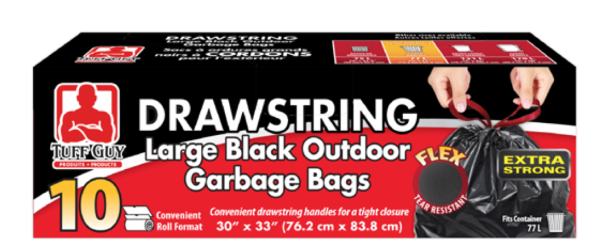 Tuff Guy Drawstring Large Garbage Bags – Black ~ 10 per box