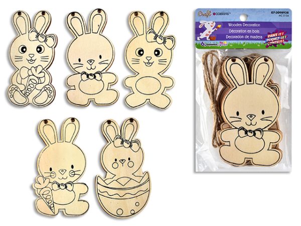 Easter Color Your Own Wooden Bunnies with String ~ 6 per pack