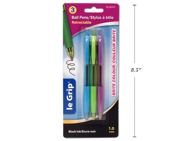 Selectum Retractable “Brite” Pens w/Grip – Black Ink ~ 3 per pack