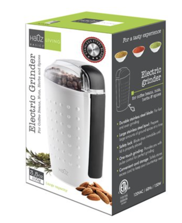 Electric Coffee, Spice & Herb Grinder ~ White