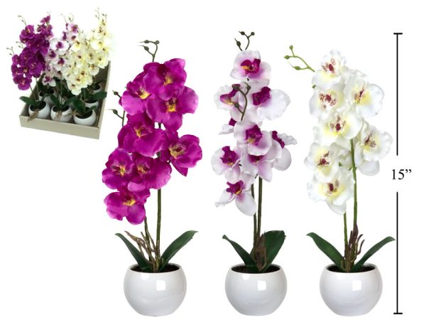 Artificial Potted Orchid – 15″ ~ 3 assorted