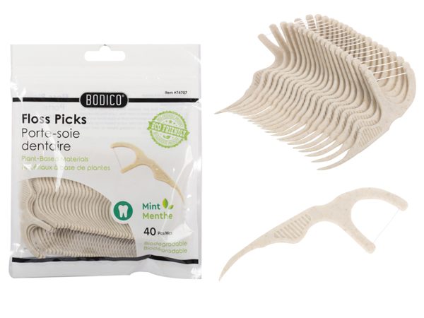 Bodico Mint Floss Picks – Eco Friendly ~ 40 per pack