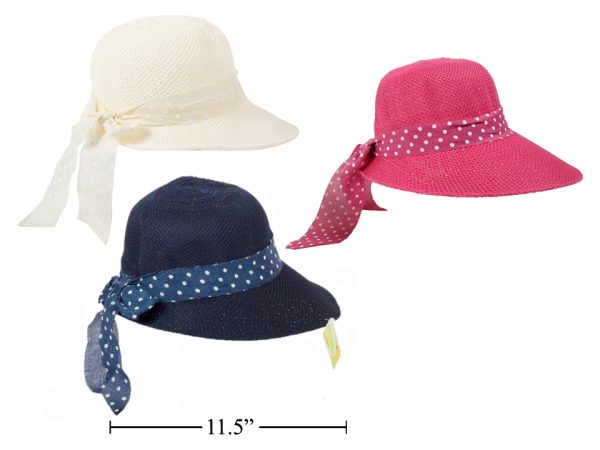 Ladies Visor Hat with Polka Dot Ribbon