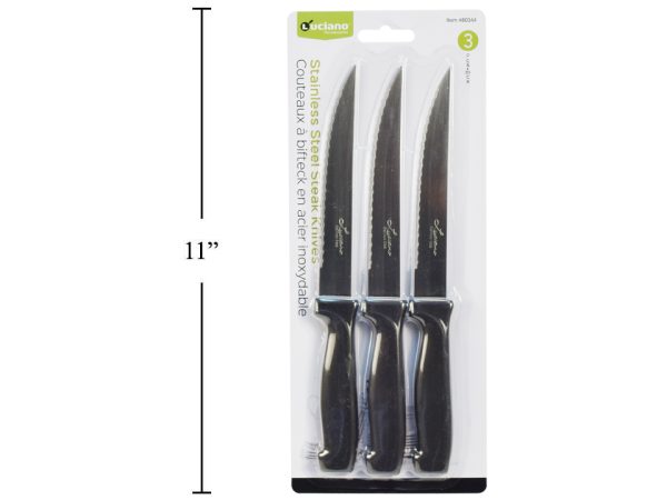 Luciano Stainless Steel Steak Knives with Plastic Handles – 8.5″ ~ 3 per pack