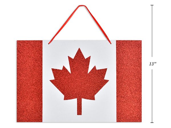 Canada Flag Glitter MDF Wall Sign ~ 14-1/8″ x 9.25″