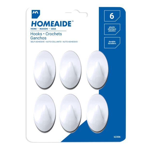 HomeAide Self-Adhesive Hooks – Medium ~ 6 per pack