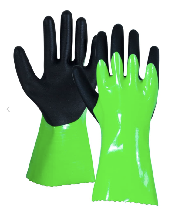 Green & Black PVC/Nitrile Unlined Gloves ~ 12 pairs/pack