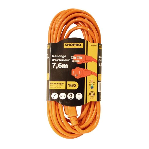ShopPro Outdoor Orange Extension Cord ~ 25′