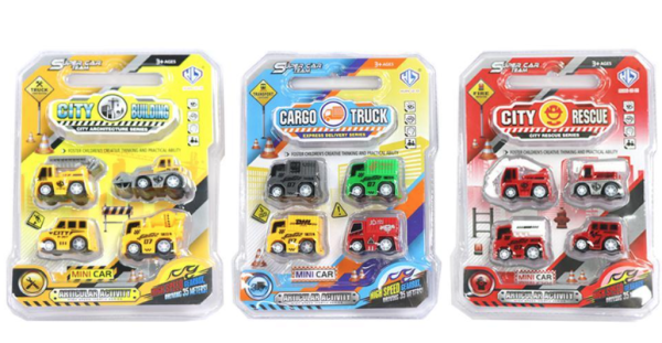Mini Pull Back Action Vehicles ~ 4 per pack