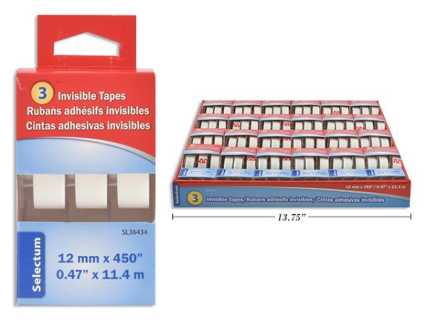 Selectum Invisible Tape w/Cutter ~ 12mm” x 450″/roll ~ 3 per pack