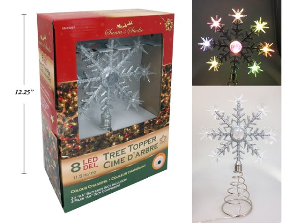 Christmas LED Color Changing Flashing Snowflake Tree Topper – 11.5″ ~ Battery Operated
