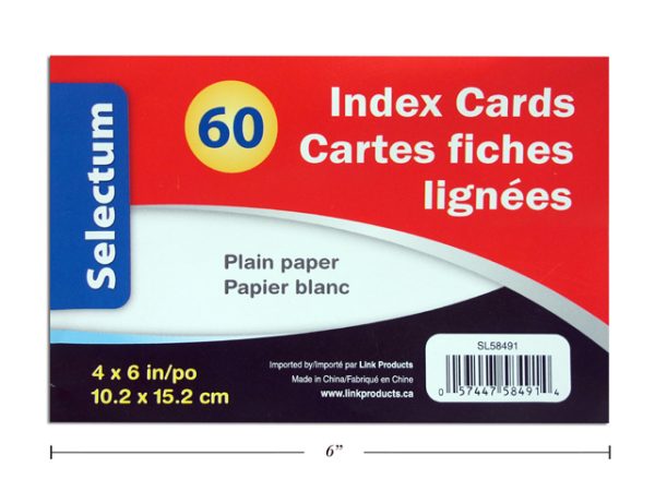 Selectum Index Cards 4″ x 6″ – Plain – White ~ 60 per pack