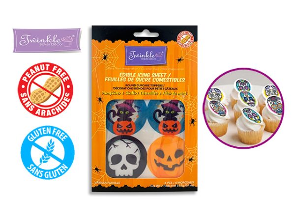 Twinkle Mini Round Edible Icing Sheets – Pumpkins & Skulls ~ 10.5gr