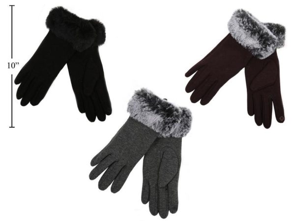 Ladies Texting Gloves with Faux Fur Cuff