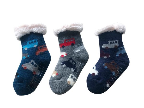 Boy’s Sherpa Socks with Grippers ~ 2 Sizes; 6-8 / 9-12