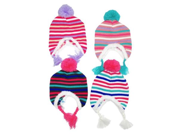 Kid’s Knitted Earflap Toque with Pom Pom