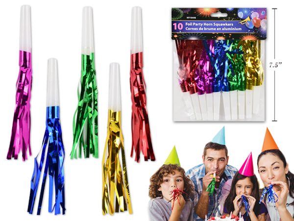 New Year’s Party Horn Foil Squakers  ~ 10 per pack