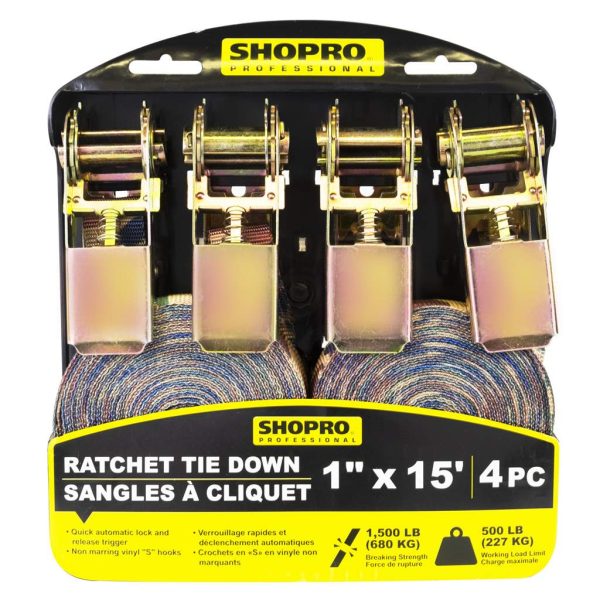 ShopPro Ratchet Straps – Camo ~ 1″ x 15′ ~ 4 per pack