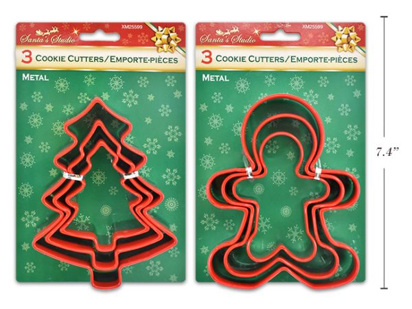 Christmas Metal Cookie Cutters with Rubber Grip ~ Set of 3