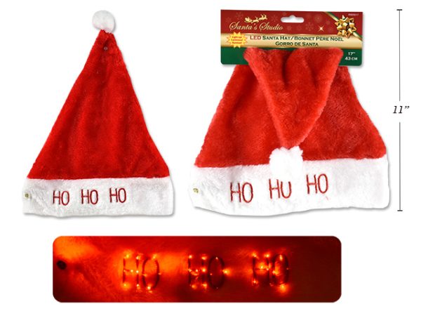 Christmas Santa Hat with LED Light-Up Trim ~ 17″
