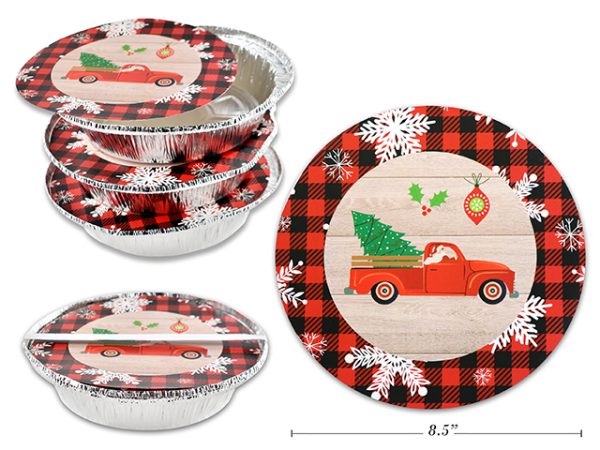 Christmas Foil Round Pan with Printed Cover – 8-1/2″ Dia ~ 3 per pack