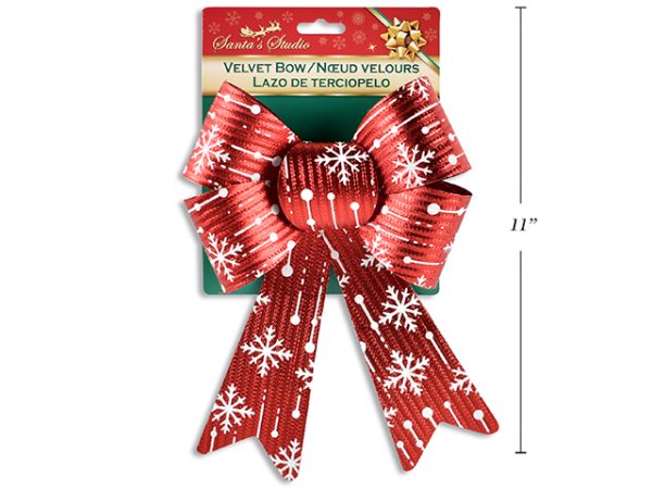 Christmas Snowflake Red Printed Metallic PVC Bow ~ 7″ x 10-5/8″L