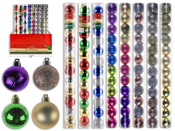Christmas 40mm Ornaments in PVC Tube ~ 12 per pack