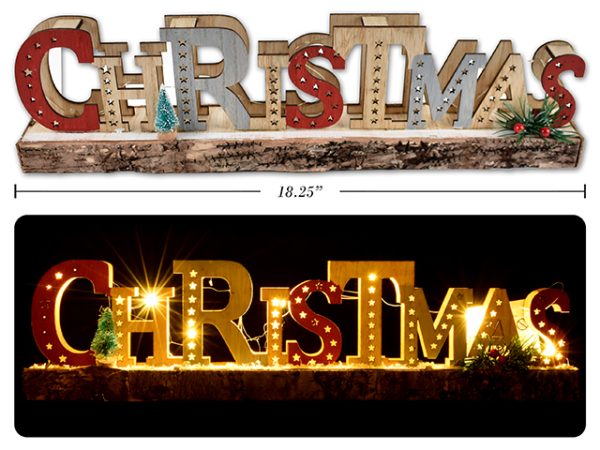 Christmas 8-LED Die-Cut Wooden Tabletop Decor ~ 18-1/8″L