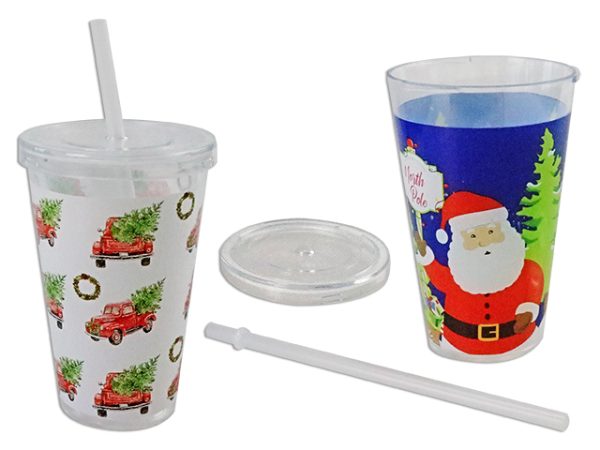 Christmas Printed Tumbler with Straw & Lid ~ 400ml
