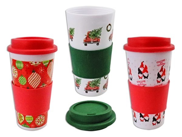 Christmas Coffee Mug with Silicone Lid and Sleeve ~ 570ml