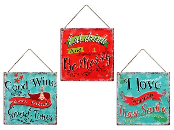Christmas Metal Embossed Old Fashion Signs with Sayings ~ 11.75″ x 11.75″