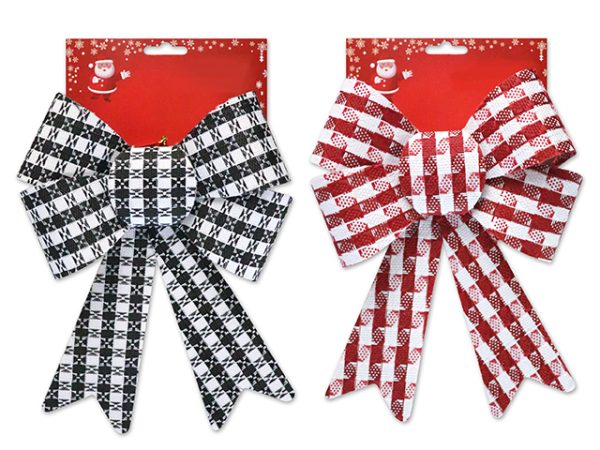 Christmas Country Cupboard Plaid Fabric PVC Bow ~ 7″ x 10-5/8″L