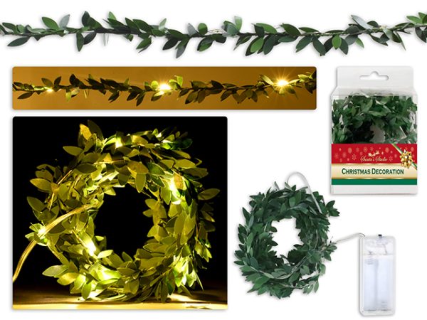 Christmas Battery Operated 10-LED Leaf Garland Stringlights ~ 39″L