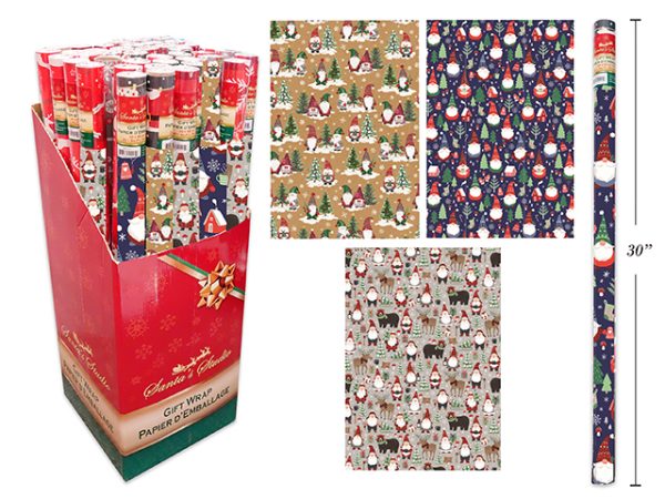 Christmas Single Roll Gnome Wrapping Paper ~ 30″ x 72″