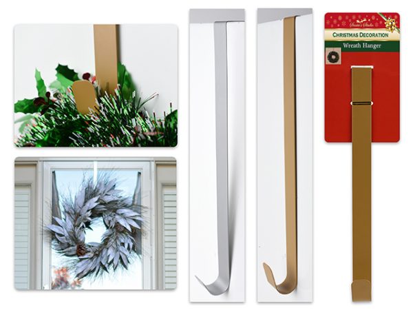 Christmas Matte Gold/Silver Wreath Hanger ~ 12″L