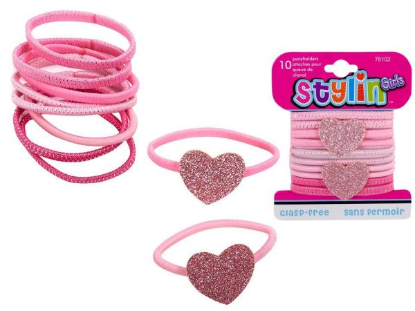 Stylin Girls Pink Ponyholders with Hearts ~ 10 per pack