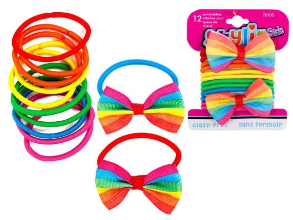Stylin Girls Rainbow Ponyholders with Bows ~ 12 per pack