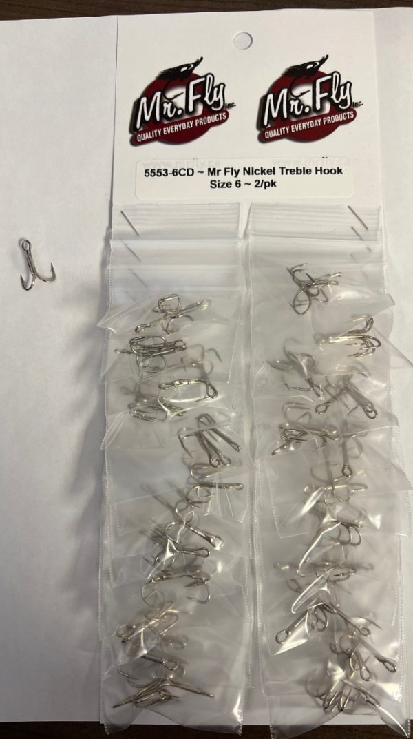 Mr Fly Nickel Treble Hook – Size 6 ~ 2 per pack x 24 per card