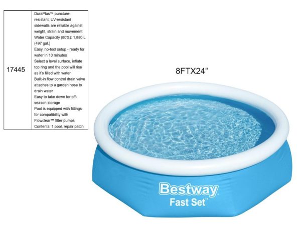 Fast Set Inflatable Pool ~ 8′ Diameter x 24″ High {57447}