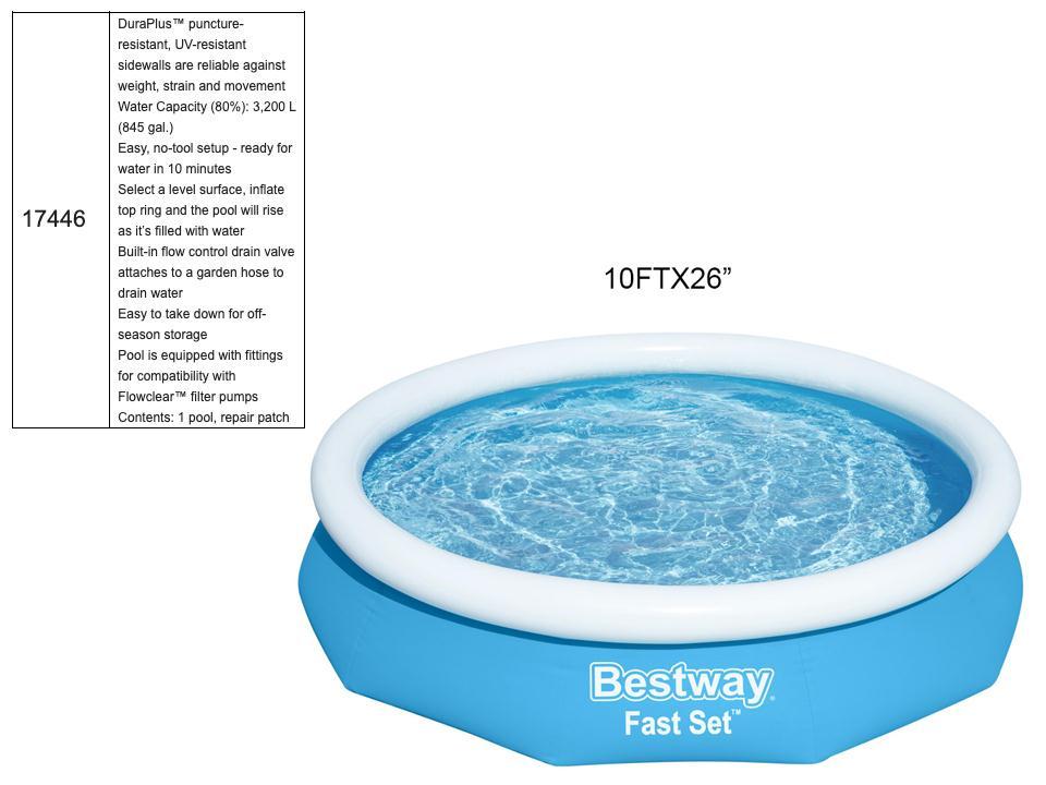 Fast Set Inflatable Pool ~ 10' Diameter x 26" High {57455}-0