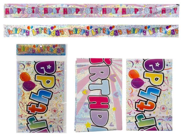 Let’s Party Foil Banner – 8.5′ x 8″ – “Happy Birthday” ~ 2 Assorted