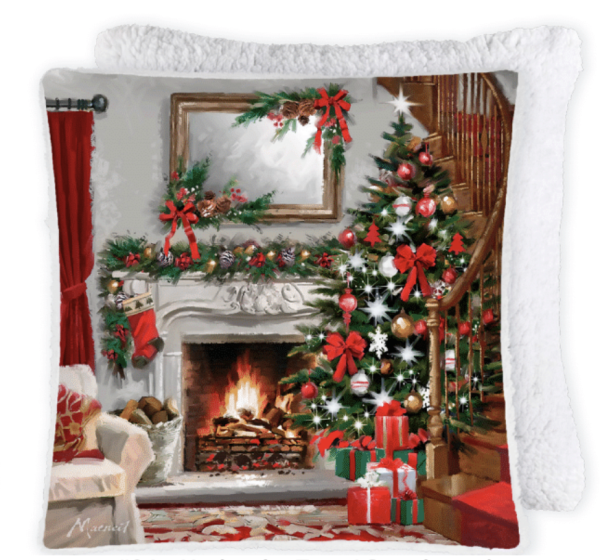 Christmas Photoreal Cushion with Sherpa Reverse ~ Under The Tree