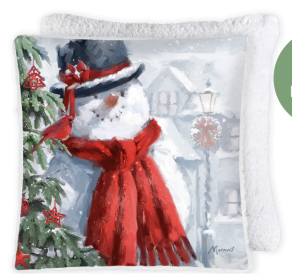 Christmas Photoreal Cushion with Sherpa Reverse ~ Festive Snowman