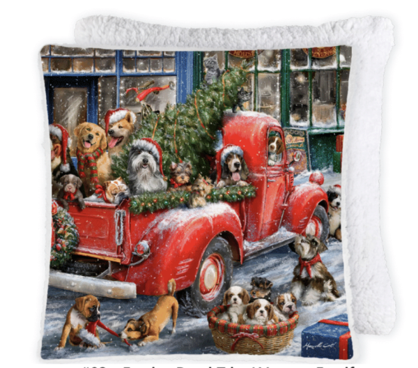 Christmas Photoreal Cushion with Sherpa Reverse ~ Festive Road Trip