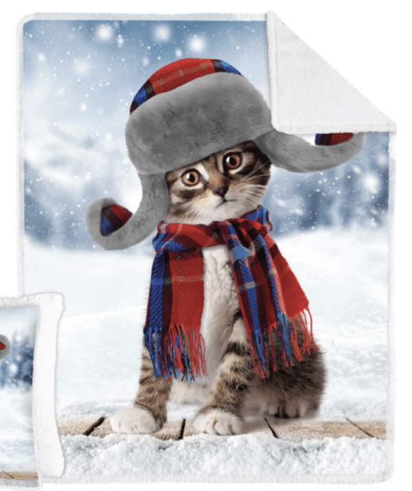 Cabin Cat Photorealisic Printed Throw with Sherpa Reverse ~ 48″ x 60″